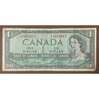 Банкнота 1 доллар. Канада. 1954 год. Канадский пейзаж. Королева Елизавета II