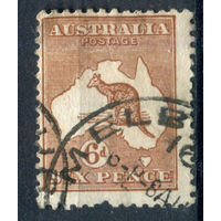 Австралия - 1915/24г. - карта и кенгуру, 6 P - 1 марка - гашёная [Mi 45]. #3-WB-73-A-1