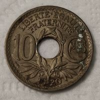 Франция 10 сантимов, 1920 Отверстие в центре (2-7-96)