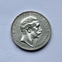 Монета СЕРЕБРО ПРУССИЯ 3 марки 1911 год ОТЛИЧНЫЕ