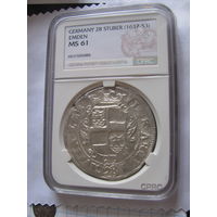 Флорин без года порт.г.Эмбден Восточная Фризия оригинальный штемпельный блеск.CPRC MS61