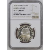 Германия.Веймарская республика. 5 марок 1933 F. слаб NGC PF66