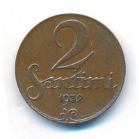 Латвия 2 сантима 1932 г. Br _состояние VF