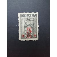 Польша 1947 Марка Mi.442 с надпечаткой в 1947 году "5 Zl" посвященная "Архитектурные памятники Польши" (гашение без клея, след от наклейки) Mi.454 каталог 0.50 евро
