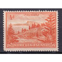 280.BrK. Великобритания. Колонии. Норфолк. Местные мотивы. Залив Болл. 1947 г. 1/2d. Mi.#1x.