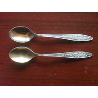 Ложки чайные,2 шт.Мельхиор,серебрение,черпачки позолоченные.