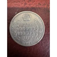 Британская Индия 1 рупия 1906 года. Король Эдвард VII. Серебро.