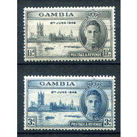 Британские колонии - Гамбия - 1946г. - Годовщина Победы во Второй Мировой войне, король Георг VI, здание парламента в Лондоне - 2 марки - полная серия, MNH [Mi 139-140]. #2-Bc-36-A-2