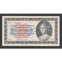 Чехословакия 100 крон 1945 года. Перфорация S. Тип Р-67. Состояние UNC