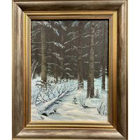 Риморович Э.Г "Зимой в лесу", 1997г. Холст, масло на картоне. Размер 53х26 см.