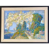 Сковородко О.А "У реки Двина",2001г. ДВП, масло. Размер 39,5х55 см.