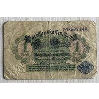 Банкнота 1 марка 1914 год. Германская империя. Синяя печать. С рубля без МЦ.