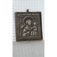ИКОНА СМОЛЕНСКАЯ БОГОРОДИЦА ОБРАЗОК ПЛАСТИКА МЕДНОЛИТОЙ СПЛАВ 18  -19 ВЕК .