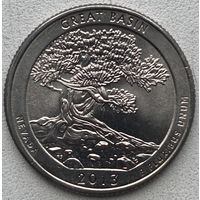 США 25 центов (квотер) 2013 г. P. Национальный парк Грейт-Бейсин. Штат Невада