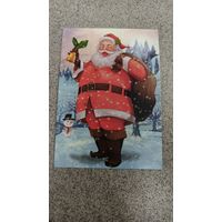 Открытка смеющийся Дед Мороз с колокольчиком чистая