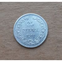 Финляндия в Российской империи, 25 пенни 1917 г., орел без корон, серебро 0.750