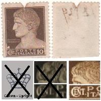 Италия 1945.04._ (Mi)301X (вариант (Sg)IT624 марка из сер.Императорская серия - 10с Император Август (63 г. до н. э. - 14 г. н. э.) с фасциями (г) без ВЗ (a1-23 ТОРГ