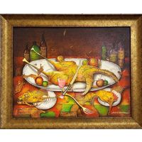 76/61см;Малишевский С.А "Праздничный ужин" или "Натюрморт с уткой",2013г. Холст, масло. Размер 76х61 см. с рамой, без 50х65 см.