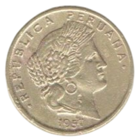 Перуанская Республика ( Перу ). 5 сентаво 1957. Богиня Церера.