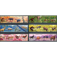 Бурунди - 1971г. - африканские животные - 24 марки - 6 сцепок - полная серия, MNH, 1 сцепка с полосой на клее, у каждой сцепки есть по одному сгибу по перфорации [Mi 726-749]. #3-Bu-Z-1-24
