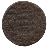 РОССИЙСКАЯ ИМПЕРИЯ. 1 ПОЛУШКА 1734. ПЕРЕЧЕКАН С КРЕСТОВИКА.