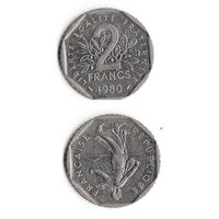 2 франка Франция 1980 год