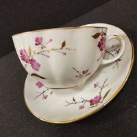 Чашка с блюдцем (чайная пара) Гвоздики. ЛФЗ, СССР