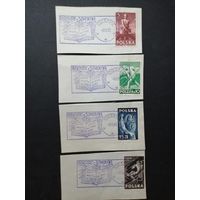 Польша 1947 Полная серия марок на вырезках "Профессии" (спецгашение) Mi.472-475 каталог 1.10 евро