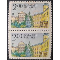 Беларусь 1992 Несвижский замок, разновидность дым над крышей , черта на поле и точка между окон .