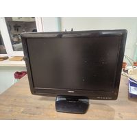 Телевизор Toshiba 22SLDT2, на запчасти, бита матрица, также не включается. Встроен DVD-плеер. Пульта нет.
