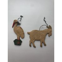 Елочные игрушки Коза и Аист. Картонаж. Цена за обе.