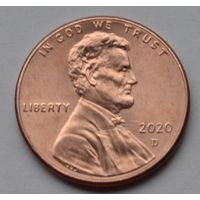 США, 1 цент  2020 г. D