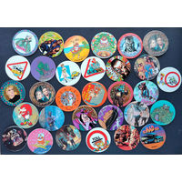 Фишки из 90-х Pog, Pocahontas, Barbie, Mortal combat, Sonic, Trafic, Power rangers...