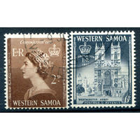 Британские колонии - Западное Самоа - 1953г. - коронация королевы Елизаветы II - 2 марки - полная серия, гашёные [Mi 107-108]. #2-Bc-64-A-1