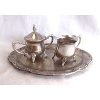 Сервиз Эгоист Набор кофейный Сливочник+Сахарница на подносе Германия Серебрение