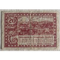 Нотгельд Австрия Андорф, 20 геллеров 1920 год.