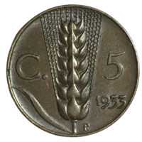 Италия 5 чентезимо, 1933 [AUNC]