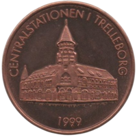 Коммуна Треллеборг. Швеция. 20 крон 1999.  Центральный вокзал Треллеборга. Локальная валюта. Законное платёжное средство. 35 мм.