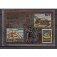 Транспорт (корабль, паровоз). Боливия. 1986. 1 блок. Michel N бл157 (32,0 е)