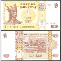 Молдова, 1 лей 2002 г. P8e. Серия А.0023 . UNC.