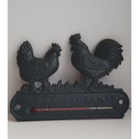Редкий оригинальный термометр чугун "Петух и Курица" Франция.