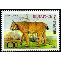 Марки "Рысь. 1000", "Косуля. 2000", "Медведь бурый. 2000", "Лось. 3000", "Зубр беловежский. 5000"