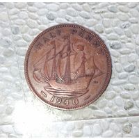 1/2 пенни 1940 года Великобритания. Король Георг 6. Красивая родная патина!