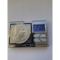 5 лат 1929 года. Латвия, Первая Республика (1922 - 1940). Серебро 835. Монета не чищена. S45470.