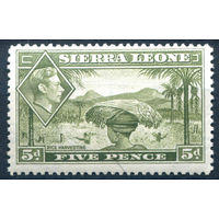 Британские колонии - Сьерра-Леоне - 1938г. - ландшафты, король Георг VI, 5 P - 1 марка - MNH с надписью карандашом на клее [Mi 159]. #4-B5-126-A-1