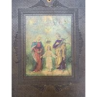 Старинная литография Святое семейство тиснение