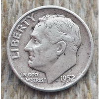 США 10 центов 1952 года, D. Дайм. Франклин Делано Рузвельт. Серебро! Сторгуй за свою цену, предложи обмен!