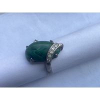 Кольцо СССР 925 трезуб  6хБ  Малахит и фионитики