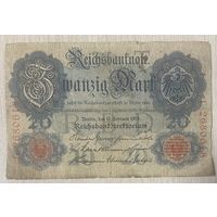 Банкнота 20 марок 1914 год. Германская империя. С рубля без МЦ.