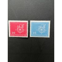 ГДР 1958 Полная серия марок "Торговая ярмарка в Лейпциге" (чистые* с наклейками) Mi.618-619 каталог 0.90 евро